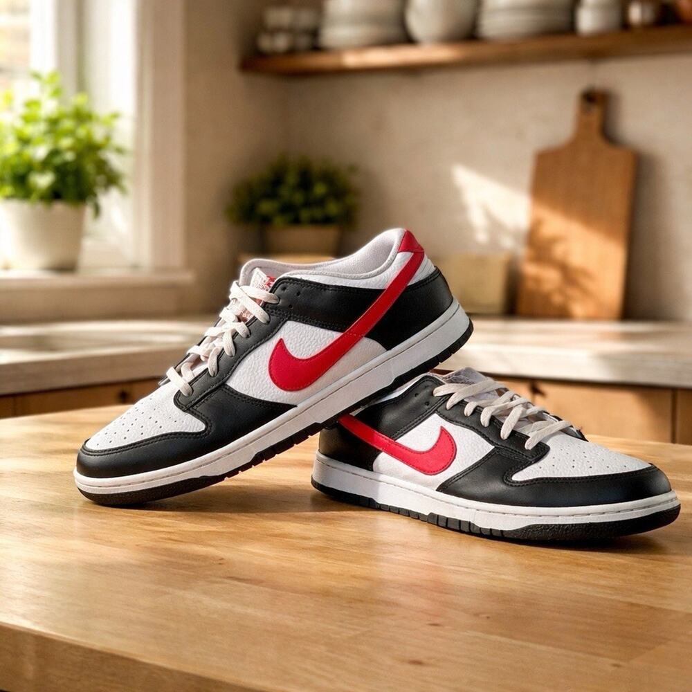 Nike Mens Dunk Low Retro “Black White Red” Size 13. Preowned